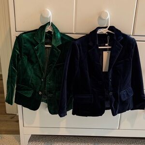 Kids Velvet Blazer Set - Green and Navy